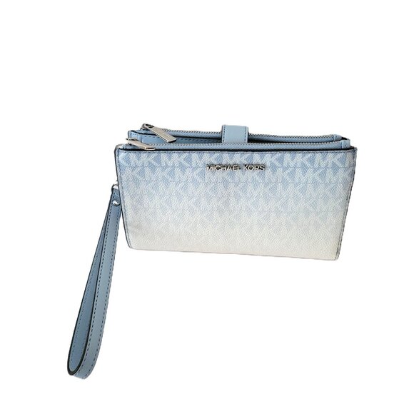 Michael Kors Jet Set Travel Large Double Zip Wristlet Clutch MK Ombre Light Sky - Picture 1 of 7